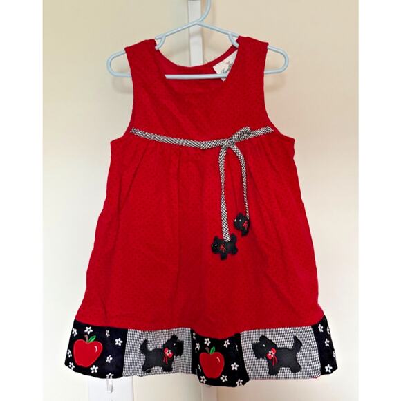 Vintage Corduroy Dress Toddler Girls 4T Red Scottie Dog Cottagecore Applique 90s - Picture 1 of 8